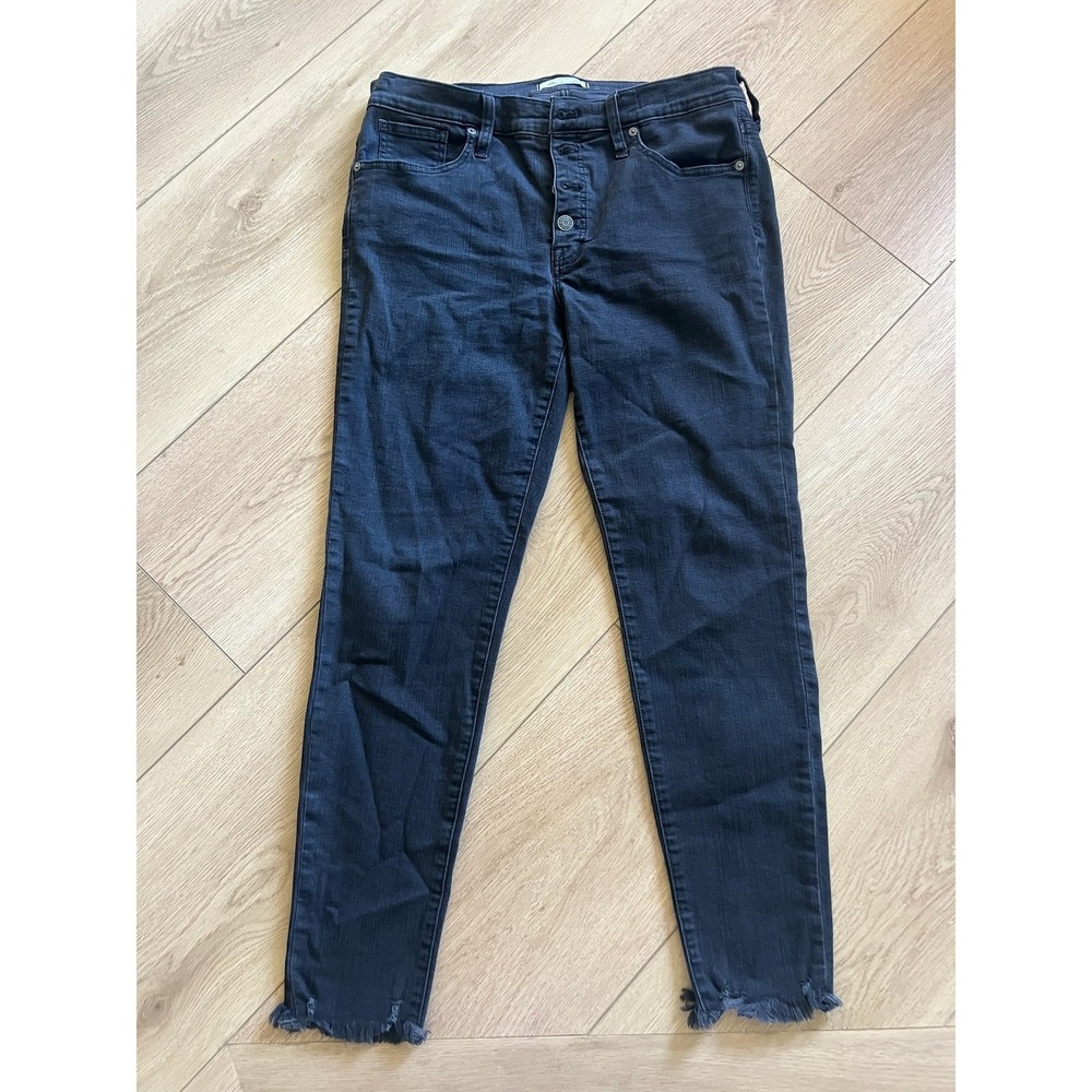 Madewell 9 High Rise Skinny‎ Jeans Button Fly Black Wash Frayed Hem Sz 31